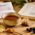 Arthrose et les plantes : tisane au gingembre et curcuma, bol sur table