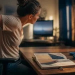 Dos courbé : cyphose et camptocormie, dos voûté sur chaise de bureau