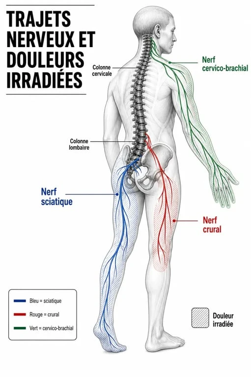 Schéma des trajets nerveux pour comprendre un nerf dos coincé