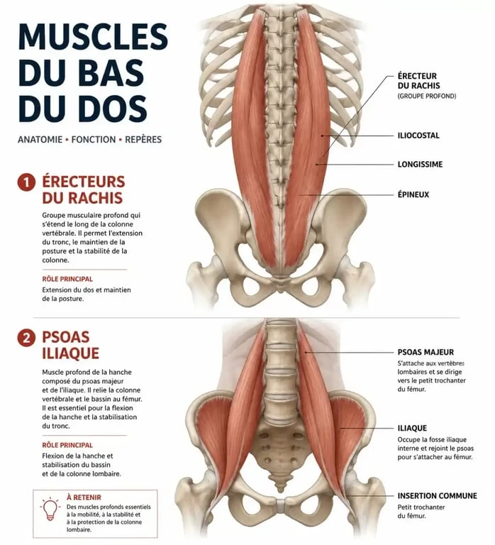 Anatomie des muscles du bas du dos pour les étirements bas dos