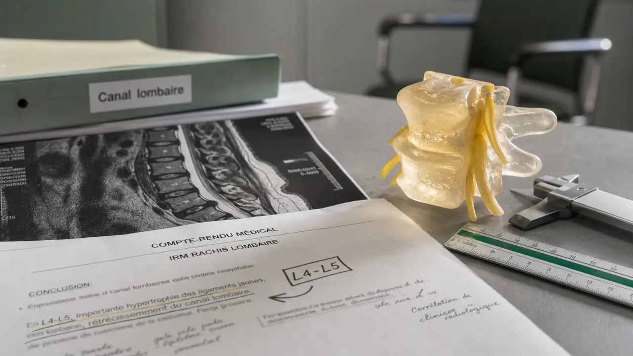 Hypertrophie du ligament jaune sur IRM lombaire, canal lombaire L4-L5