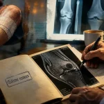 Œdème osseux et arrêt de travail : IRM, médecin et genou bandé
