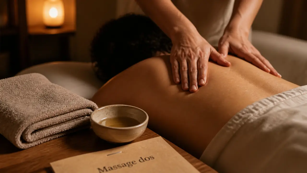 Technique de massage pour le dos : mains chaudes sur le dos, huile et serviette chaude