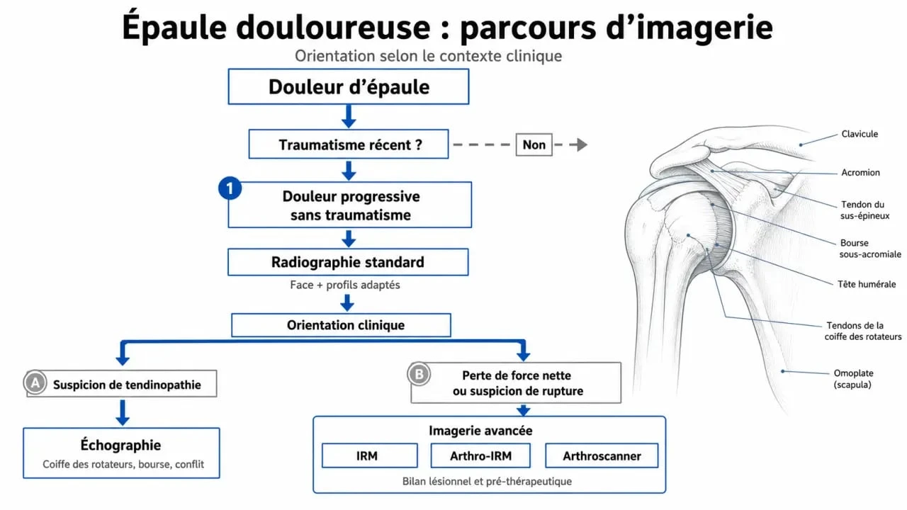 Radio épaule tendinite : parcours d'imagerie entre radiographie, échographie et IRM