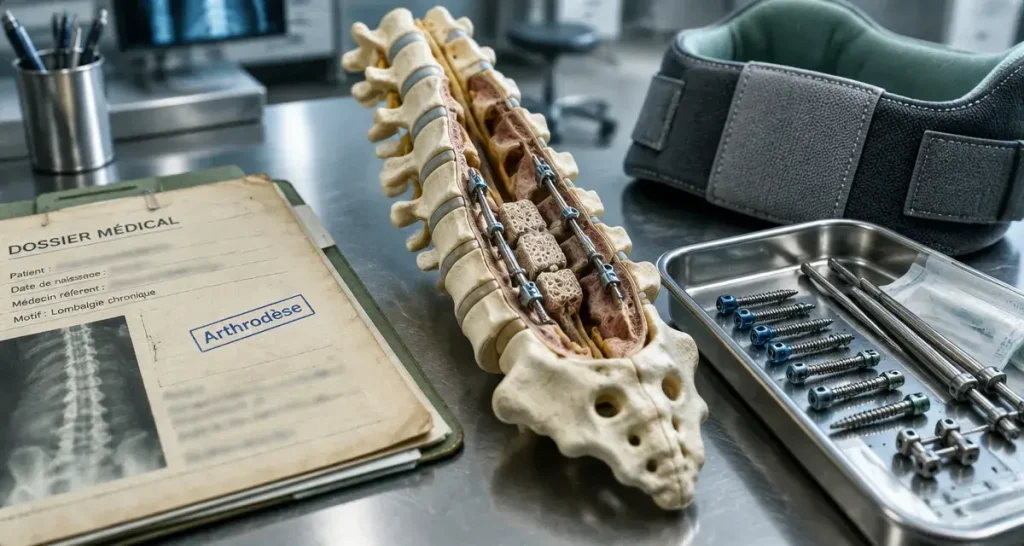 Arthrodese : fusion vertébrale, modèles et matériel chirurgical