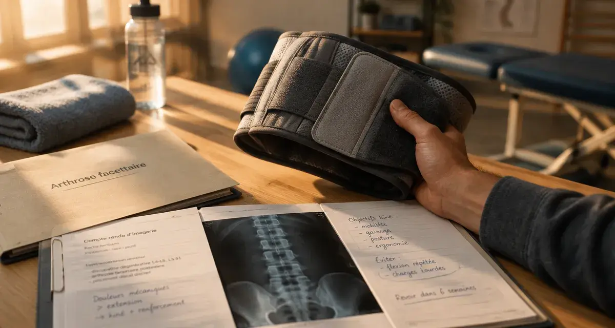 Douleur lombaire debout, arthrose inter-apophysaire postérieure (attelle)