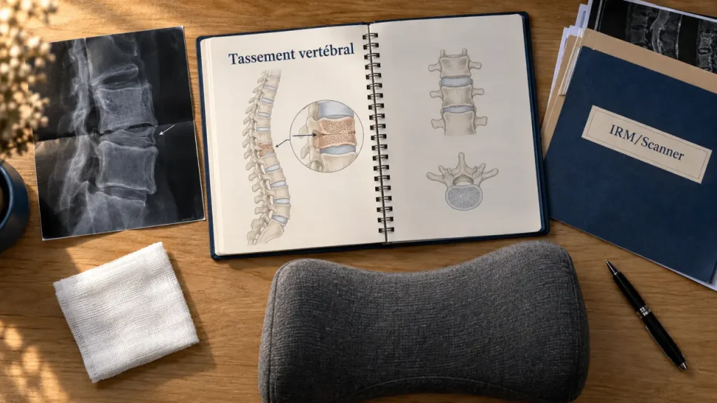 Tassement de vertèbres : fracture et traitement (schéma et IRM/Scanner)